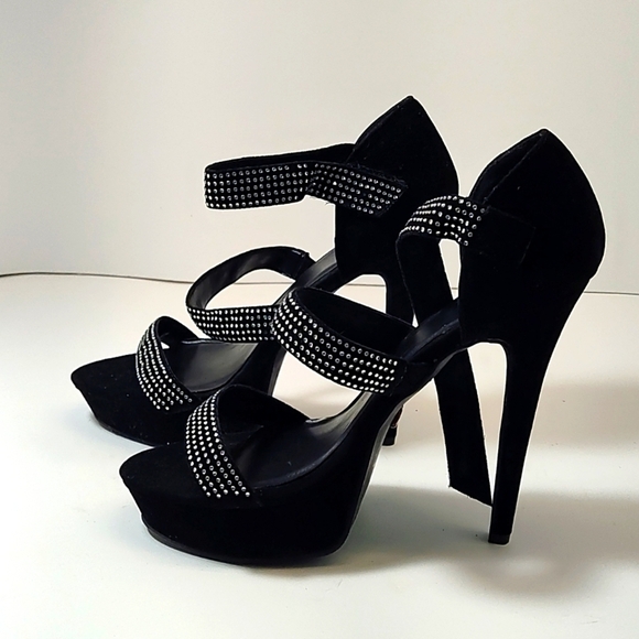Promise black platform rhinestone stiletto sandals Size: 8 - Picture 2 of 5